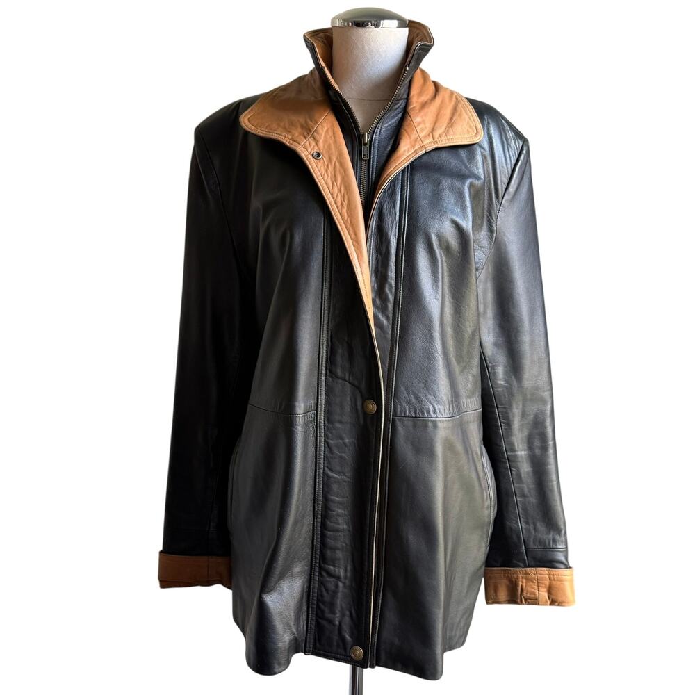 Abaci Black Leather Jacket Made in Canada Italy Style Size 46